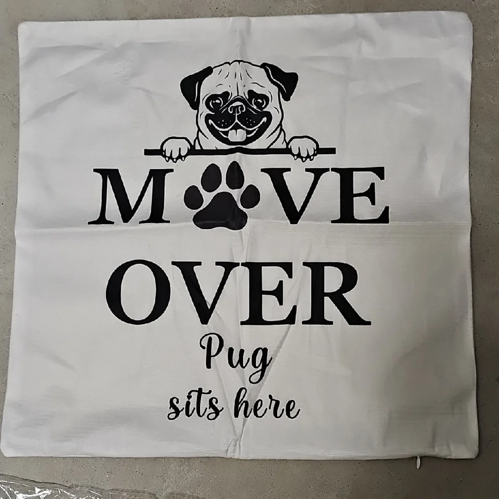 Nwt Pug Dog Pillow Cover - White